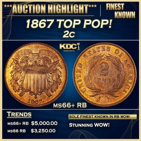 1867 Two Cent Piece TOP POP! 2c ms66+ RB SEGS