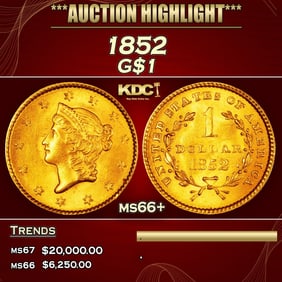 1852 Gold Dollar $1 Grades ms66+