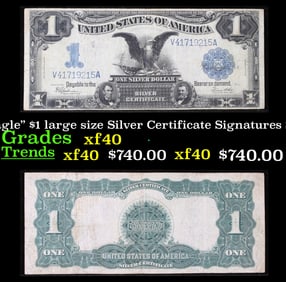 1899 $1 large size Silver Certificate "Black Eagle" Grades xf Signatures Speelman/White