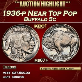 1936-p Buffalo Nickel Near Top Pop 5c ms67+ SEGS