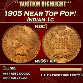 1905 Indian Cent Near Top Pop! 1c ms66+ rd SEGS