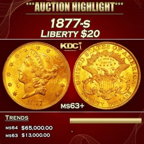 1877-s Gold Liberty Double Eagle $20 ms63+ SEGS