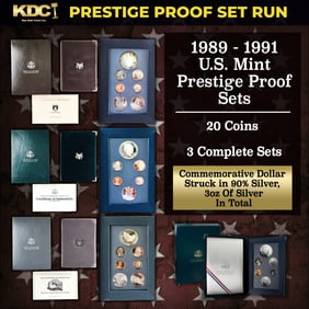 1989-1991 US Mint Prestige Proof Sets - 20 Coins, 3 Complete Sets