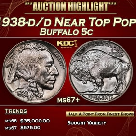 1938-d/d Buffalo Nickel Near Top Pop 5c ms67+ SEGS