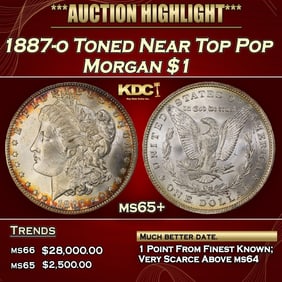 1887-o Morgan Dollar Toned Near Top Pop $1 ms65+ SEGS