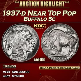 1937-d Buffalo Nickel Near Top Pop 5c ms68 SEGS