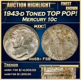 1943-d Mercury Dime Toned TOP POP! 10c ms68+ FSB SEGS