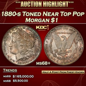 1880-s Morgan Dollar Toned Near Top Pop $1 ms68+ SEGS