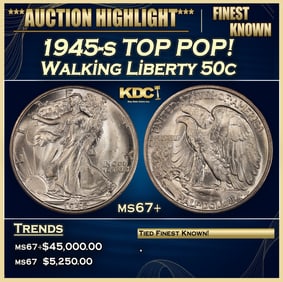 1945-s Walking Liberty Half Dollar TOP POP! 50c ms67+ SEGS