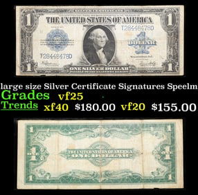 1923 $1 large size Silver Certificate Grades vf+ Signatures Speelman/White