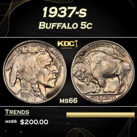 1937-s Buffalo Nickel 5c Grades ms66