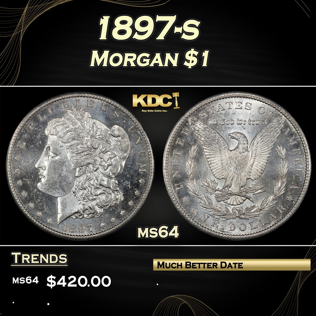 1897-s Morgan Dollar $1 Grades ms64 (1 of 3)