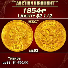 1854-p Gold Liberty Quarter Eagle $2 1/2 ms63 USCG