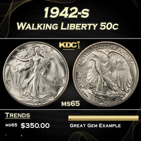 1942-s Walking Liberty Half Dollar 50c Grades ms65
