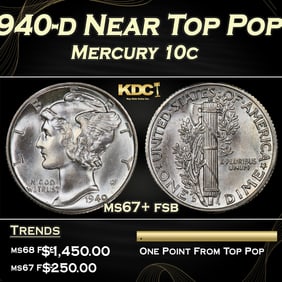 1940-d Mercury Dime Near Top Pop 10c ms67+ fsb SEGS