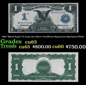 1899 $1 large size Silver Certificate "Black Eagle" Grades Select CU Signatures Speelman/White