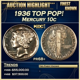 1936 Proof Mercury Dime TOP POP! 10c pr68+ SEGS
