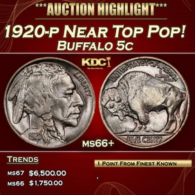 1920-p Buffalo Nickel Near Top Pop! 5c ms66+ SEGS