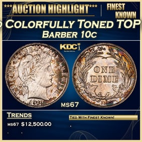 1910-d Barber Dime Colorfully Toned TOP POP! 10c ms67 SEGS