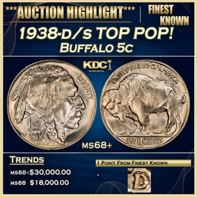 1938-d/s Buffalo Nickel TOP POP! 5c ms68+ SEGS