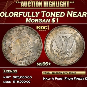 1891-cc Morgan Dollar Colorfully Toned Near Top Pop! $1 ms66+ SEGS