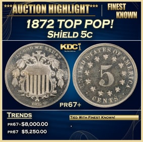 1872 Proof Shield Nickel TOP POP! 5c pr67+ SEGS