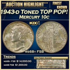 1943-d Mercury Dime Toned TOP POP! 10c ms68+ FSB SEGS