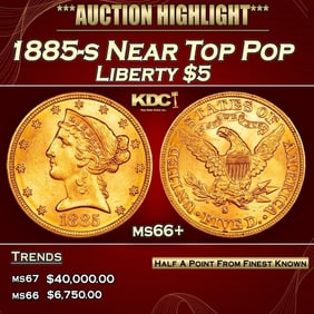 1885-s Gold Liberty Half Eagle Near Top Pop $5 ms66+ SEGS