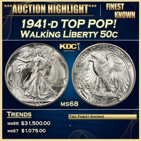 1941-d Walking Liberty Half Dollar TOP POP! 50c ms68 SEGS