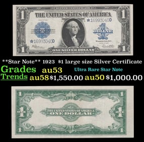 **Star Note** 1923 $1 large size Silver Certificate Grades Select AU