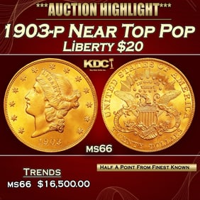 1903-p Gold Liberty Double Eagle Near Top Pop $20 ms66 SEGS