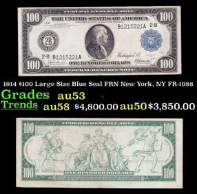 1914 $100 Large Size Blue Seal FRN New York, NY Grades Select AU FR-1088