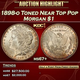 1898-o Morgan Dollar Toned Near Top Pop $1 ms67+ SEGS