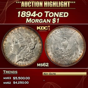 1894-o Morgan Dollar Toned $1 ms62 USCG