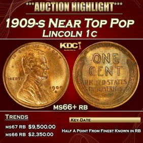 1909-s Lincoln Cent Near Top Pop 1c ms66+ rb SEGS