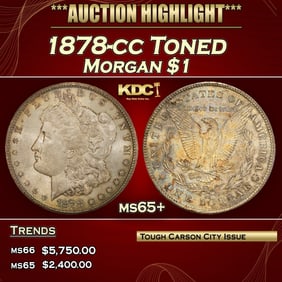 1878-cc Morgan Dollar Toned $1 ms65+ SEGS