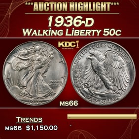 1936-d Walking Liberty Half Dollar 50c ms66 SEGS