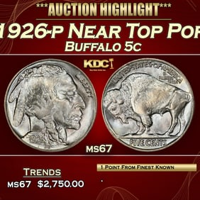 1926-p Buffalo Nickel Near Top Pop 5c ms67 SEGS
