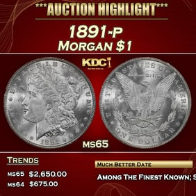 1891-p Morgan Dollar $1 Grades ms65 SEGS
