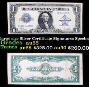 1923 $1 large size Silver Certificate Grades Choice AU Signatures Speelman/White