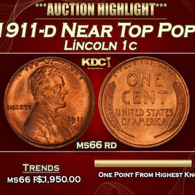 1911-d Lincoln Cent Near Top Pop! 1c ms66 rd SEGS