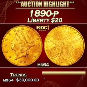 1890-p Gold Liberty Double Eagle $20 ms64 SEGS