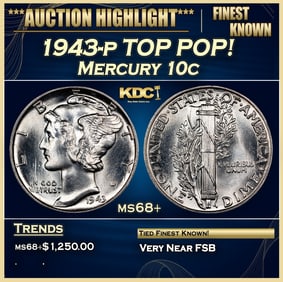 1943-p Mercury Dime TOP POP! 10c ms68+ SEGS