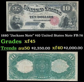 1880 $10 United States Note "Jackass Note" Grades xf+ FR-76