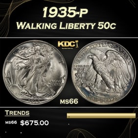 1935-p Walking Liberty Half Dollar 50c Grades ms66