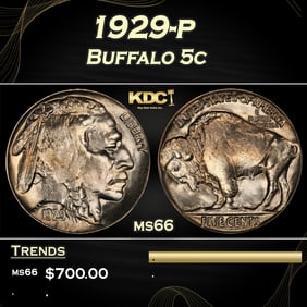 1929-p Buffalo Nickel 5c Grades ms66