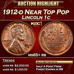 1912-d Lincoln Cent Near Top Pop 1c ms65+ rb SEGS