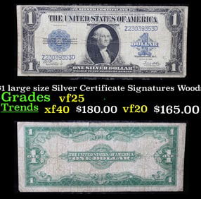 1923 $1 large size Silver Certificate Grades vf+ Signatures Woods/White