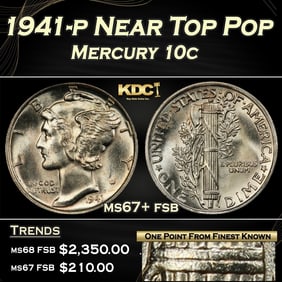 1941-p Mercury Dime Near Top Pop 10c ms67+ fsb SEGS