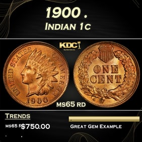 1900 Indian Cent . 1c Grades ms65 rd